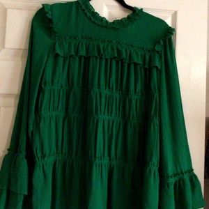 Kelly Green Chiffon Blouse long sleeve Large
